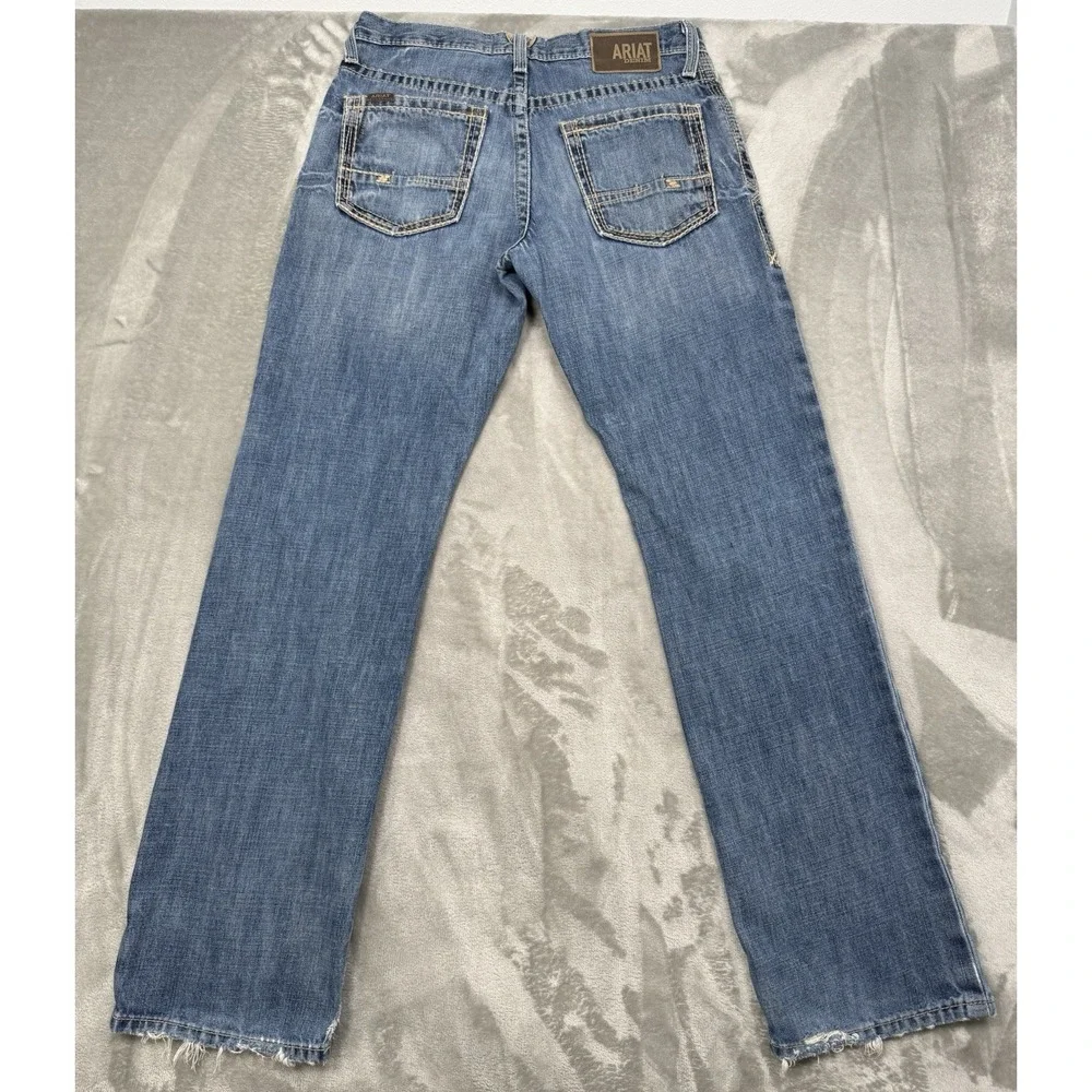 Ariat M4 Jeans Mens 31x34 Blue Denim Bootcut Stretch Distressed Western Cowboy